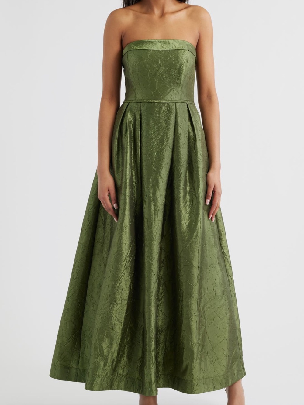 Tahari ASL Strapless Olive Evening Gown